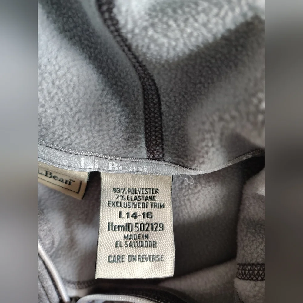 LL Bean Kids' Full-Zip Hoodie Sweatshirt Size Large L 14-16 Gray Fleece Interior